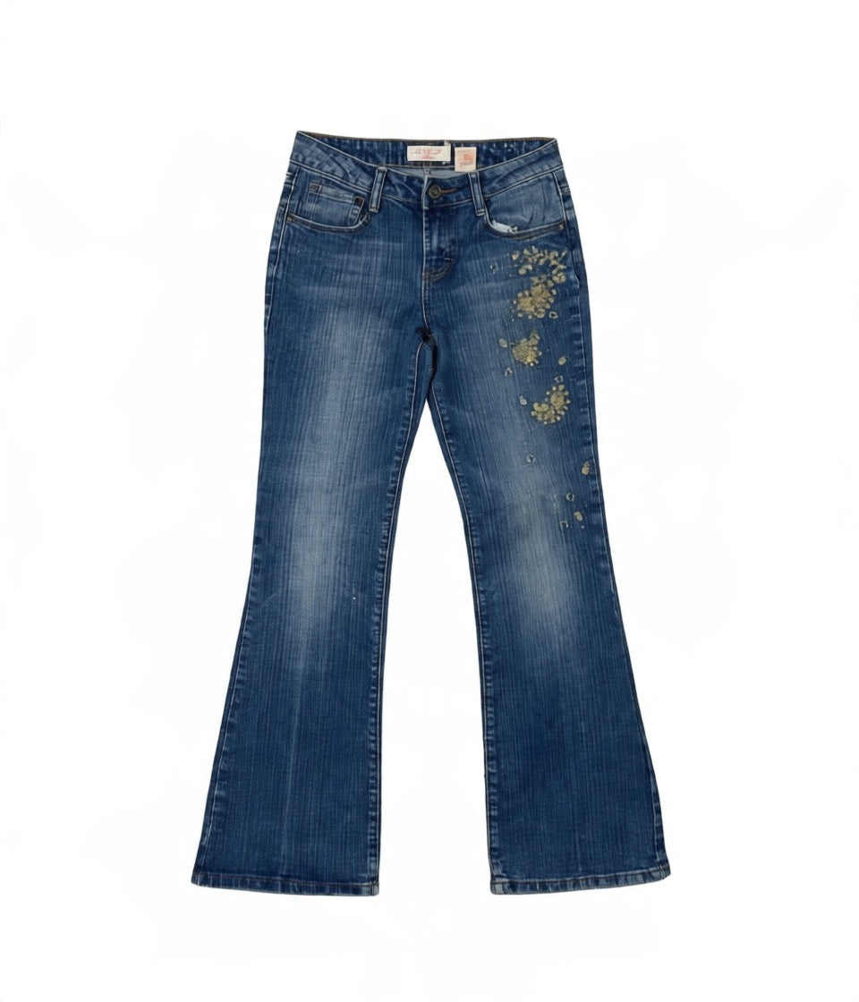 Embroidered Y2K Flared Denim Jeans (Grösse-XS)