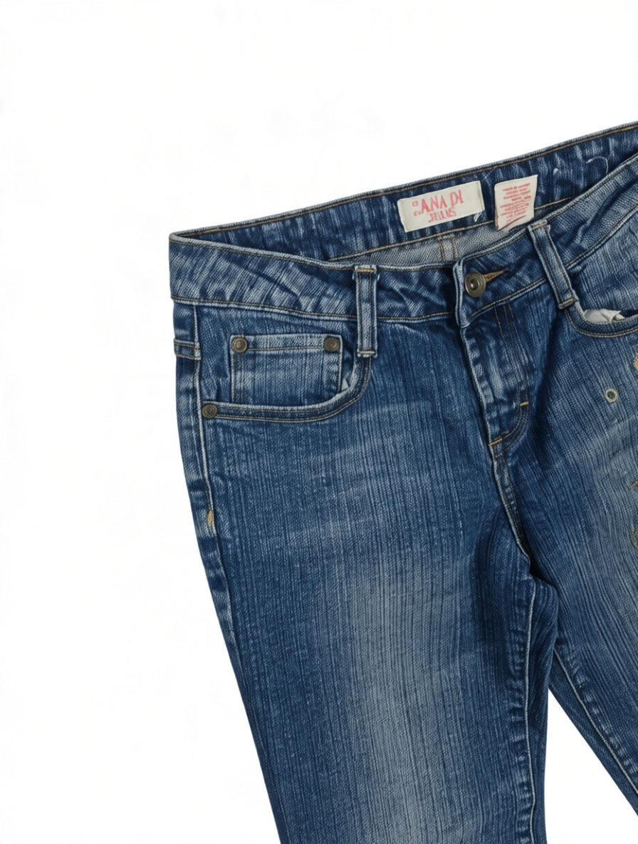 Embroidered Y2K Flared Denim Jeans (Grösse-XS)