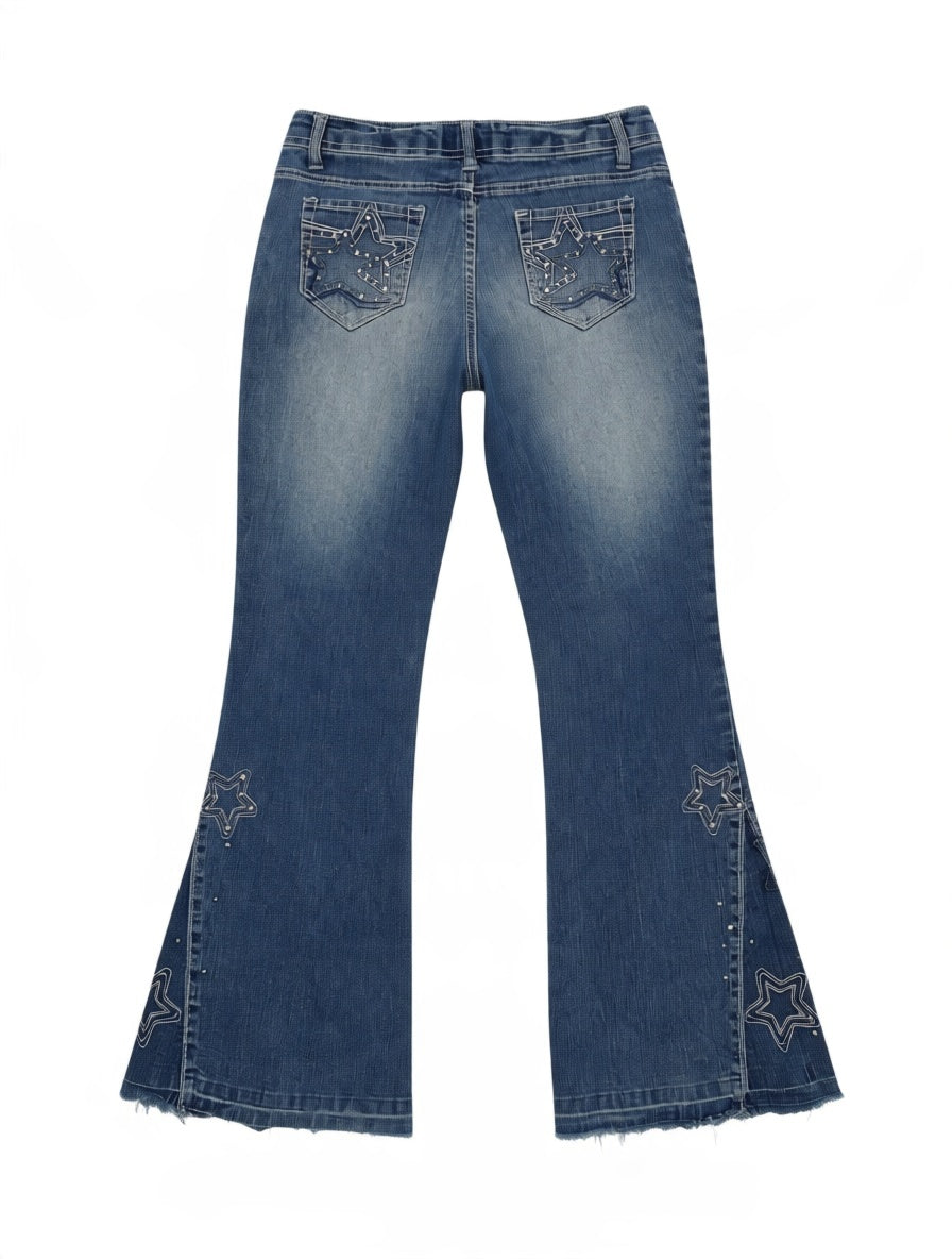 Embroidered Y2K Flared Denim Jeans (Grösse-S)