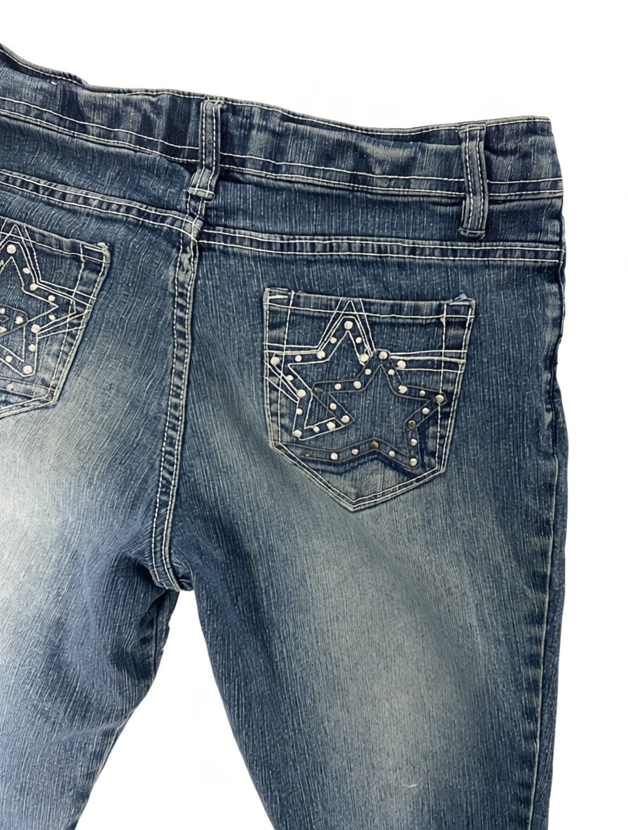 Embroidered Y2K Flared Denim Jeans (Grösse-S)