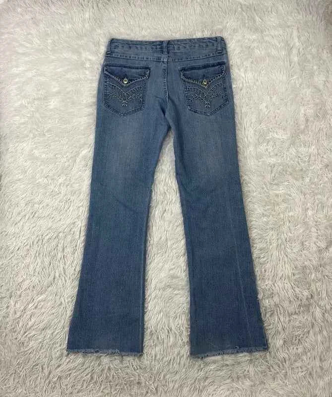 Embroidered Y2K Flared Denim Jeans (Grösse-M)