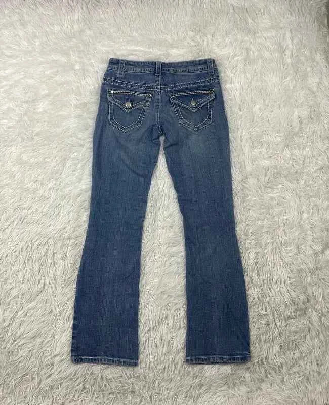 Embroidered Y2K Flared Denim Jeans (Grösse-XS)