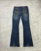 Embroidered Y2K Flared Denim Jeans (Grösse-XS)