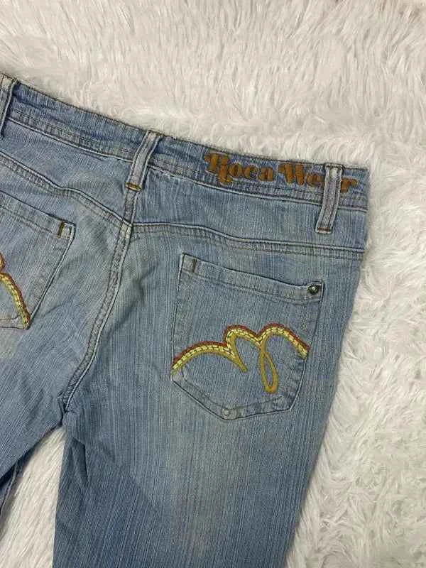 Embroidered Y2K Flared Denim Jeans (Grösse-S)
