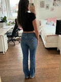 Embroidered Y2K Flared Denim Jeans (Grösse-XS)
