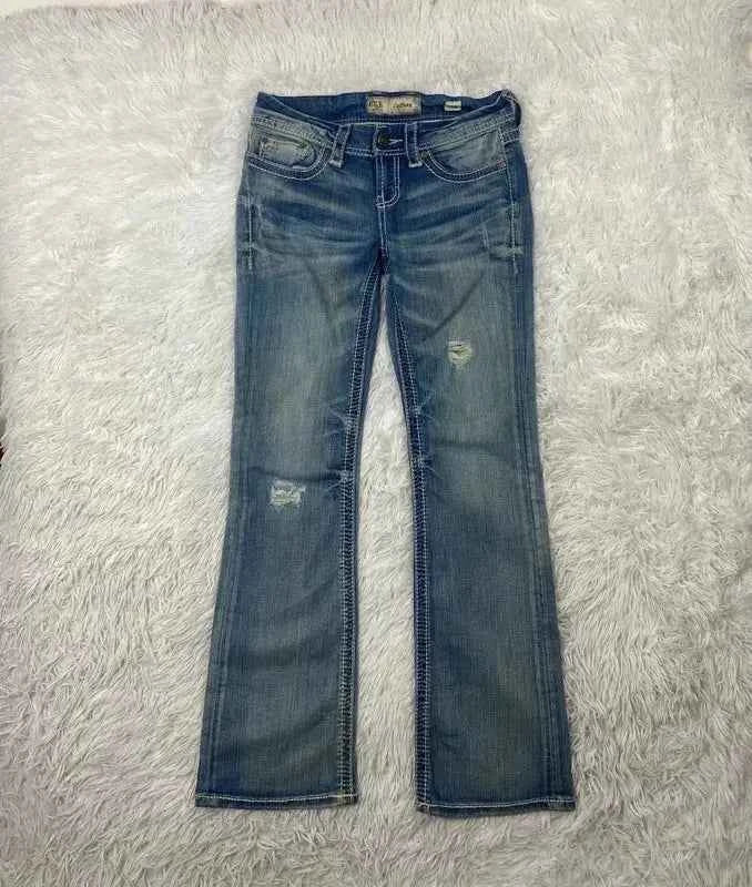 Embroidered Y2K Flared Denim Jeans (Grösse-S)