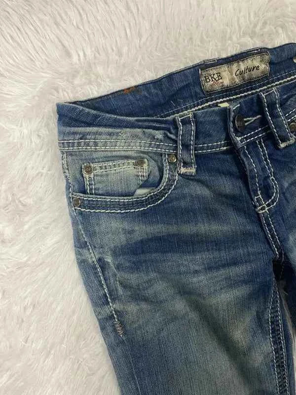 Embroidered Y2K Flared Denim Jeans (Grösse-S)