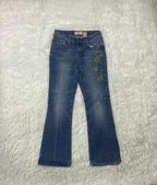 Embroidered Y2K Flared Denim Jeans (Grösse-XS)