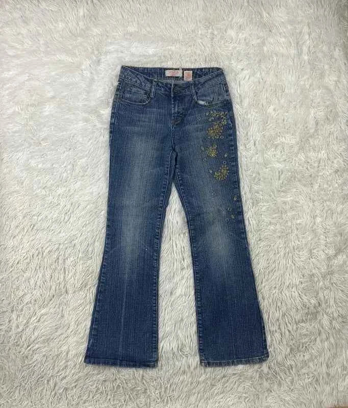 Embroidered Y2K Flared Denim Jeans (Grösse-XS)