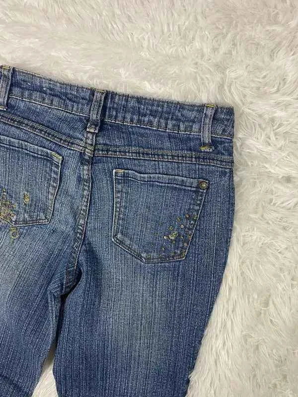 Embroidered Y2K Flared Denim Jeans (Grösse-XS)
