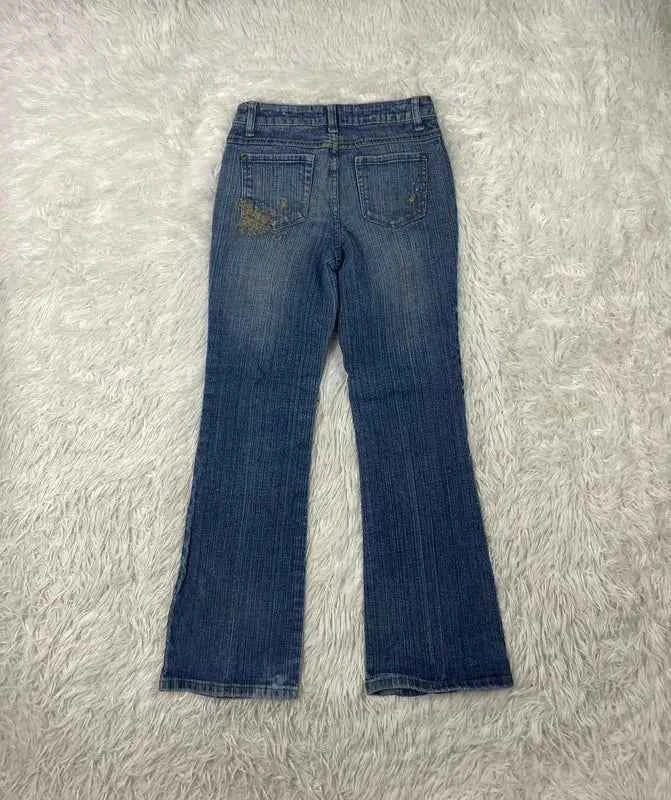 Embroidered Y2K Flared Denim Jeans (Grösse-XS)