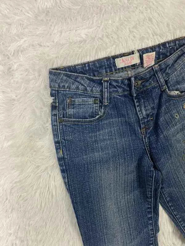 Embroidered Y2K Flared Denim Jeans (Grösse-XS)