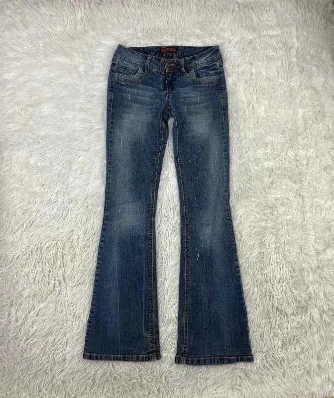 Embroidered Y2K Flared Denim Jeans (Grösse-XS)