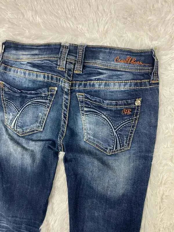 Embroidered Y2K Flared Denim Jeans (Grösse-S)