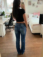 Embroidered Y2K Flared Denim Jeans (Grösse-S)