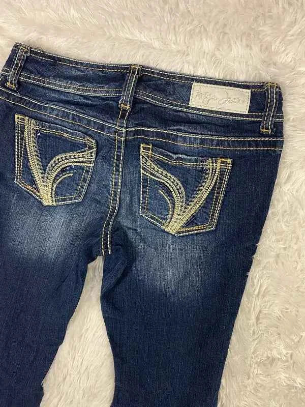 Embroidered Y2K Flared Denim Jeans (Grösse-S)
