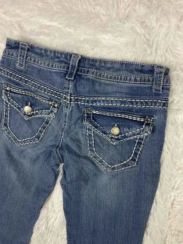 Embroidered Y2K Flared Denim Jeans (Grösse-XS)