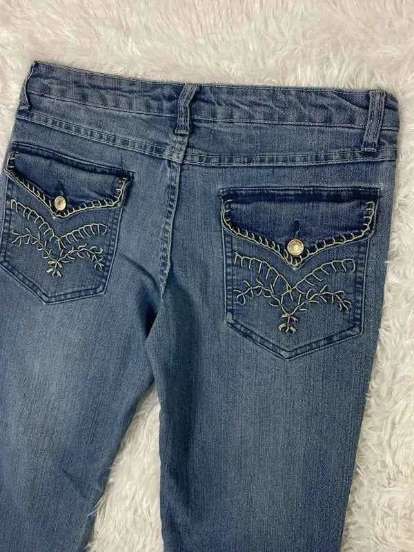 Embroidered Y2K Flared Denim Jeans (Grösse-M)