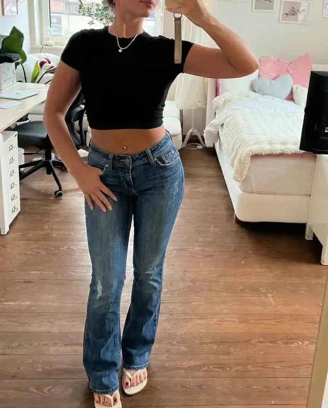 Embroidered Y2K Flared Denim Jeans (Grösse-S)