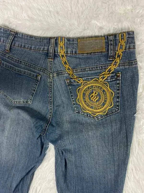 Embroidered Y2K Flared Roca Denim Jeans (Grösse-S)