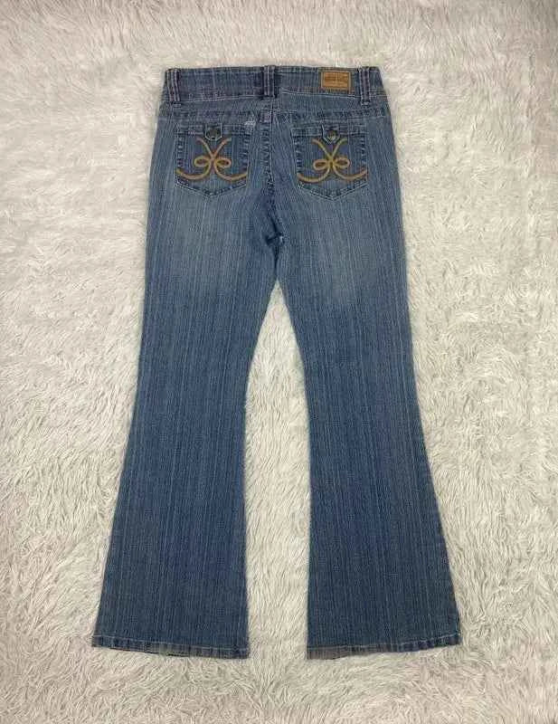 Embroidered Y2K Flared Denim Jeans (Grösse-S)