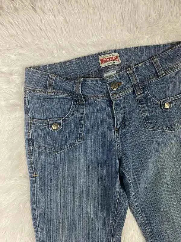 Embroidered Y2K Flared Denim Jeans (Grösse-S)