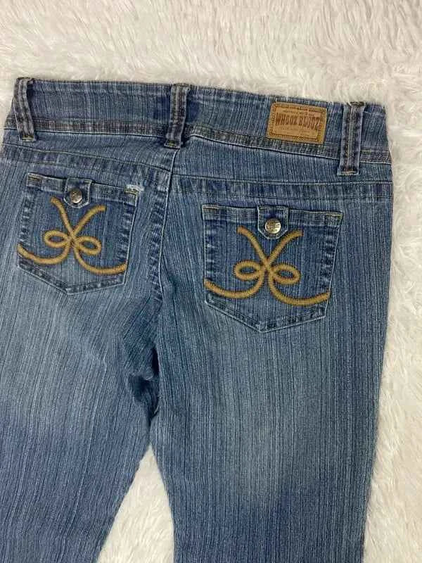 Embroidered Y2K Flared Denim Jeans (Grösse-S)