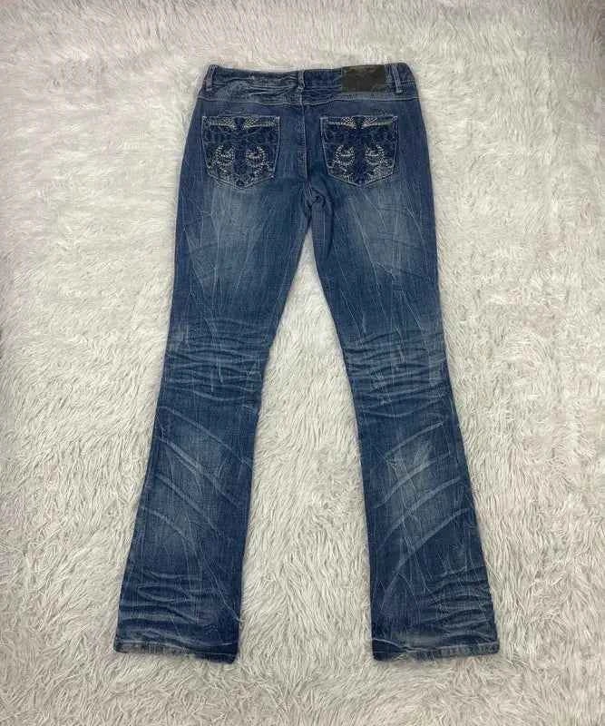 Embroidered Y2K Flared Denim Jeans (Grösse-S)