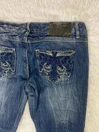 Embroidered Y2K Flared Denim Jeans (Grösse-S)