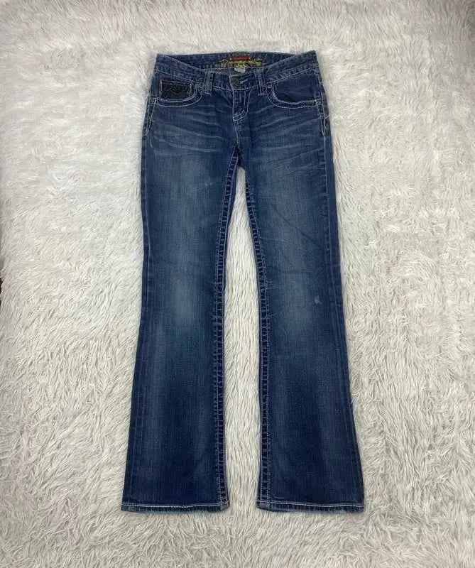Embroidered Y2K Flared Denim Jeans (Grösse-S)