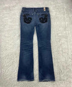 Embroidered Y2K Flared Denim Jeans (Grösse-S)