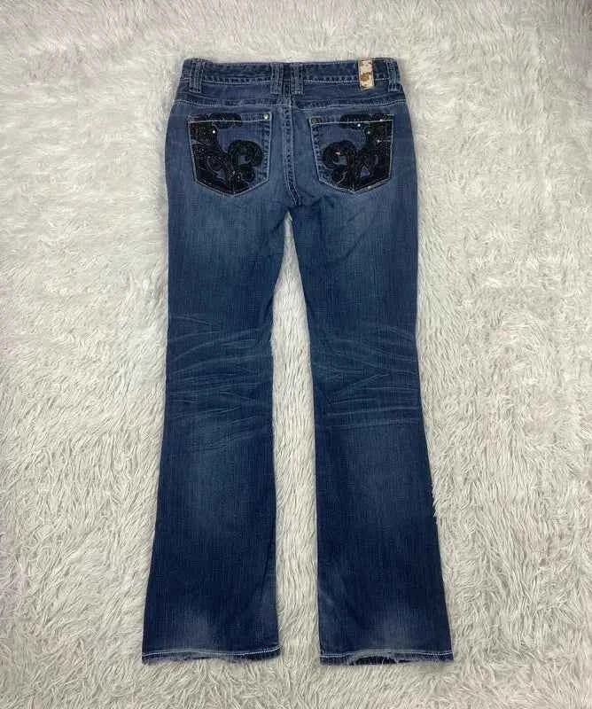 Embroidered Y2K Flared Denim Jeans (Grösse-S)
