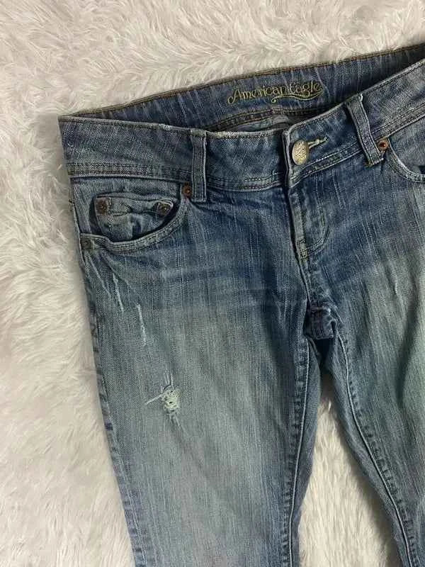 Embroidered Y2K Flared Denim Jeans (Grösse-XS)