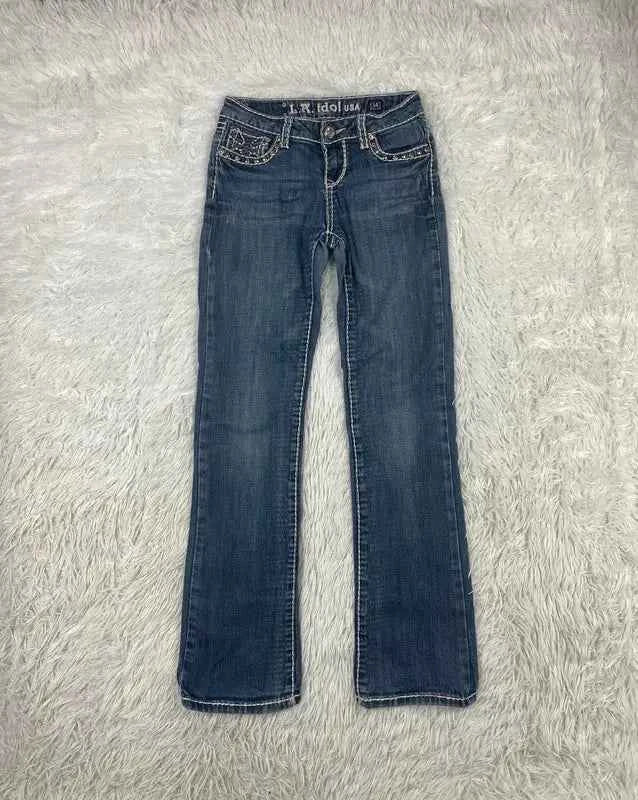 Embroidered Y2K Flared Denim Jeans (Grösse-XS)