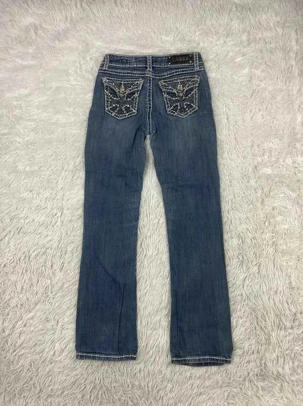 Embroidered Y2K Flared Denim Jeans (Grösse-XS)