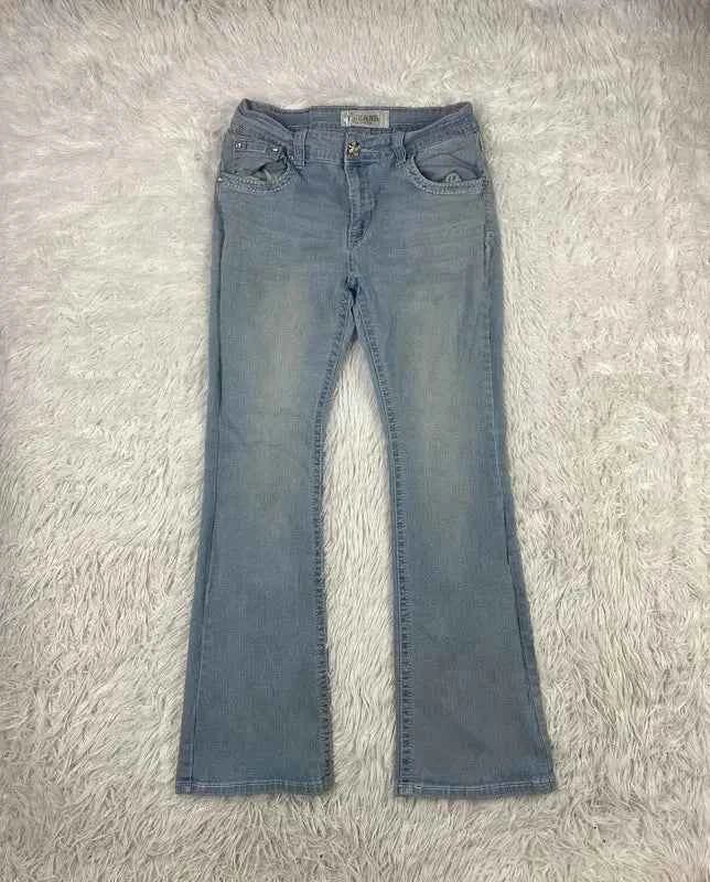 Embroidered Y2K Flared Denim Jeans (Grösse-XS)