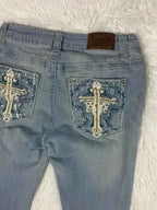 Embroidered Y2K Flared Denim Jeans (Grösse-XS)