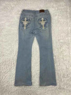 Embroidered Y2K Flared Denim Jeans (Grösse-XS)