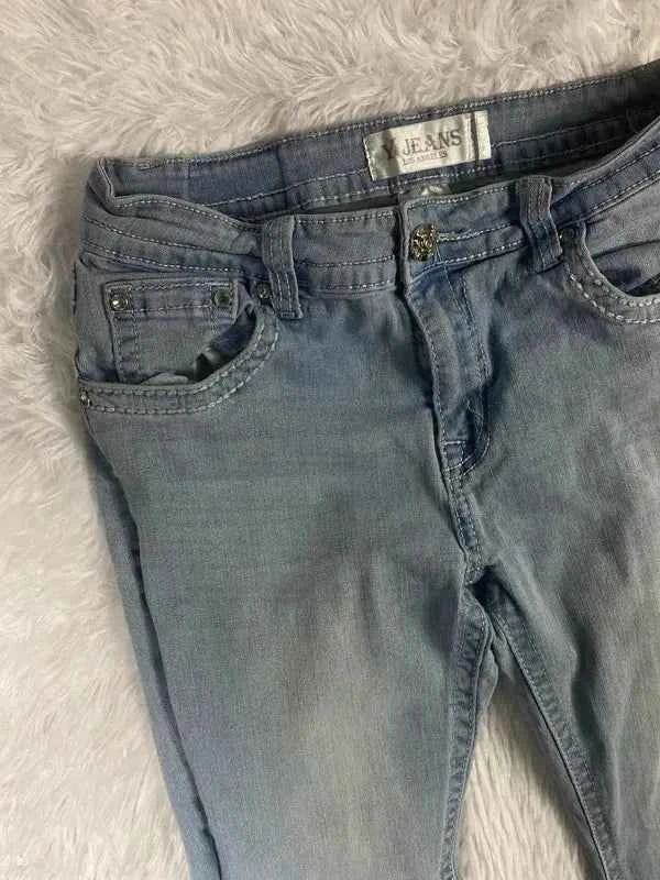 Embroidered Y2K Flared Denim Jeans (Grösse-XS)