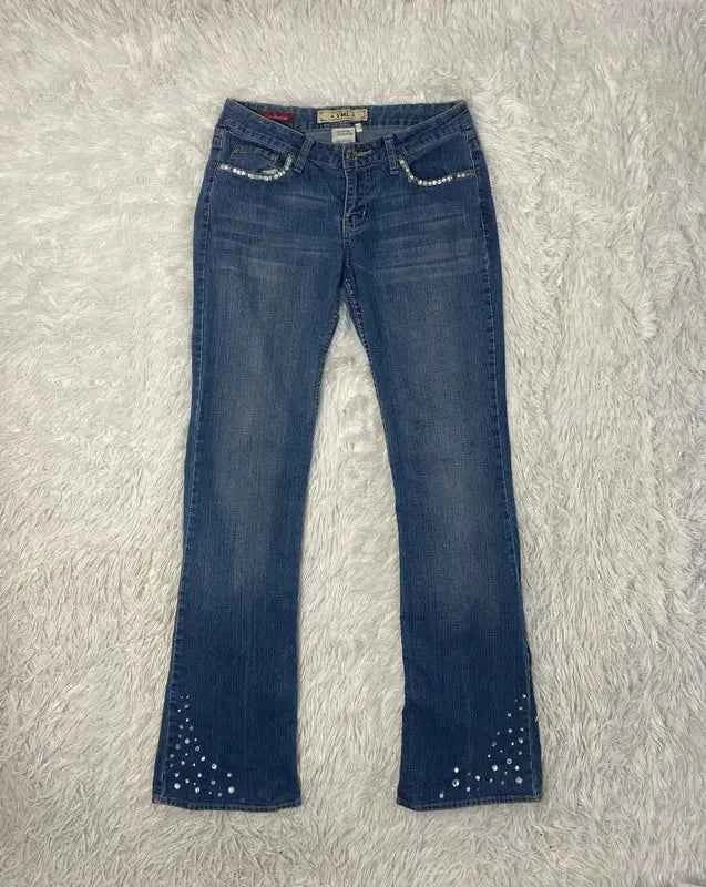 Embroidered Y2K Flared Denim Jeans (Grösse-S)