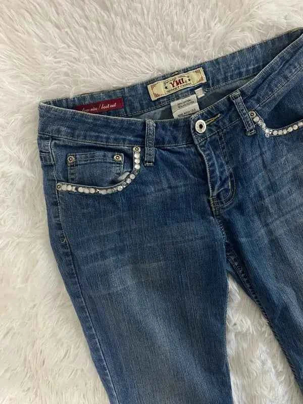 Embroidered Y2K Flared Denim Jeans (Grösse-S)