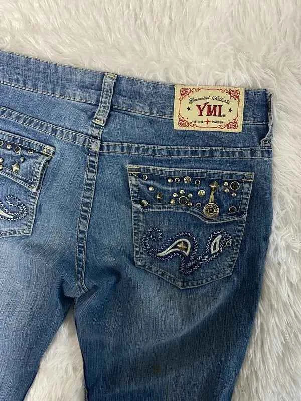 Embroidered Y2K Flared Denim Jeans (Grösse-S)