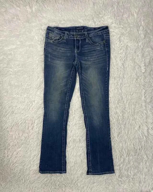 Embroidered Y2K Flared Denim Jeans (Grösse-M)