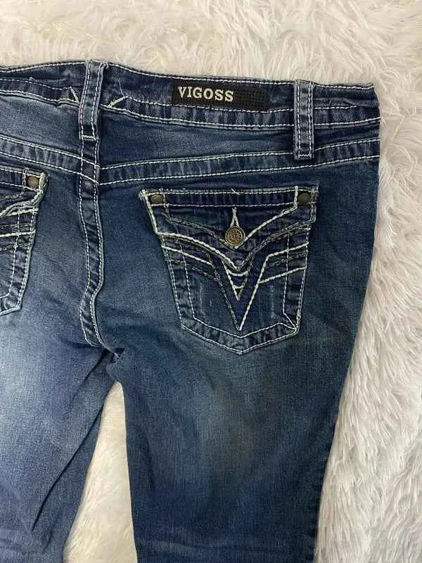 Embroidered Y2K Flared Denim Jeans (Grösse-M)