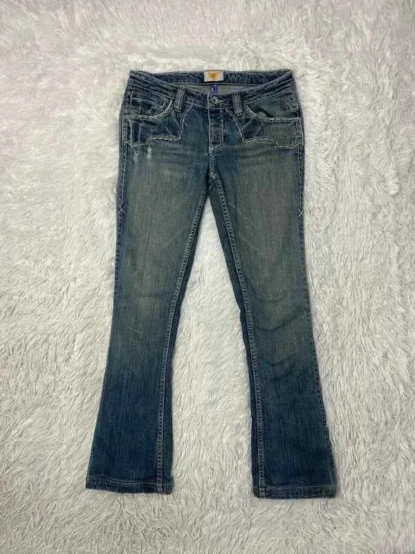 Embroidered Y2K Flared Denim Jeans (Grösse-M)