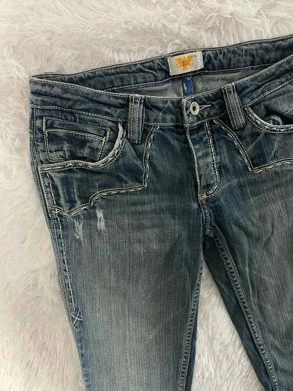 Embroidered Y2K Flared Denim Jeans (Grösse-M)