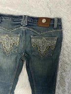 Embroidered Y2K Flared Denim Jeans (Grösse-M)