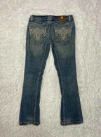 Embroidered Y2K Flared Denim Jeans (Grösse-M)