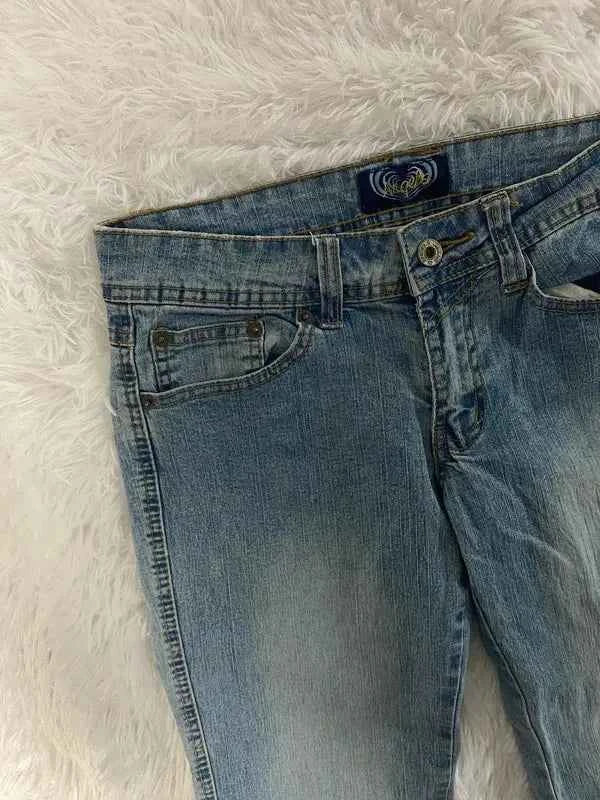 Embroidered Y2K Flared Denim Jeans (Grösse-S)