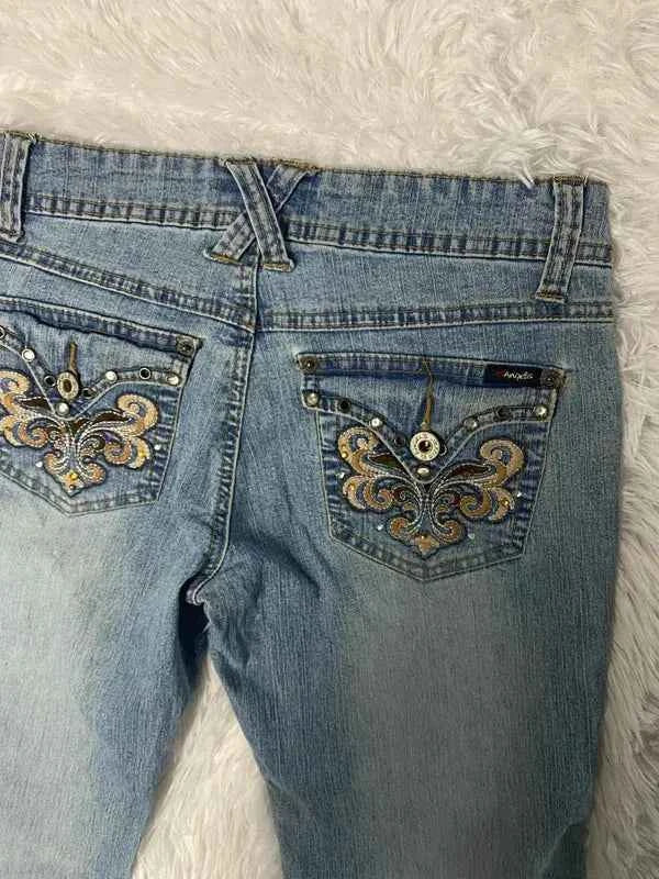 Embroidered Y2K Flared Denim Jeans (Grösse-S)